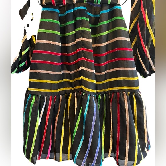 Amanda Uprichard Black Multicolor Striped Dress - Picture 9 of 12